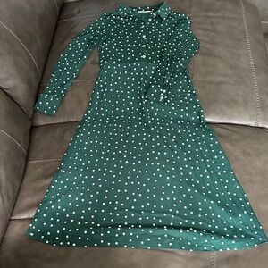 Boden “Laura” Green Polka Dot Long Sleeve Dress